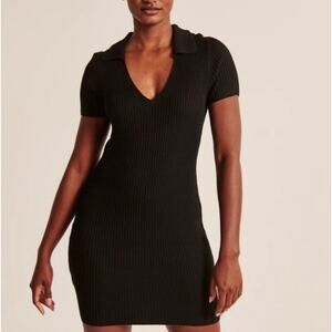 NWT ABERCROMBIE & FITCH Women's Ribbed Polo Knit Mini Dress Black Medium